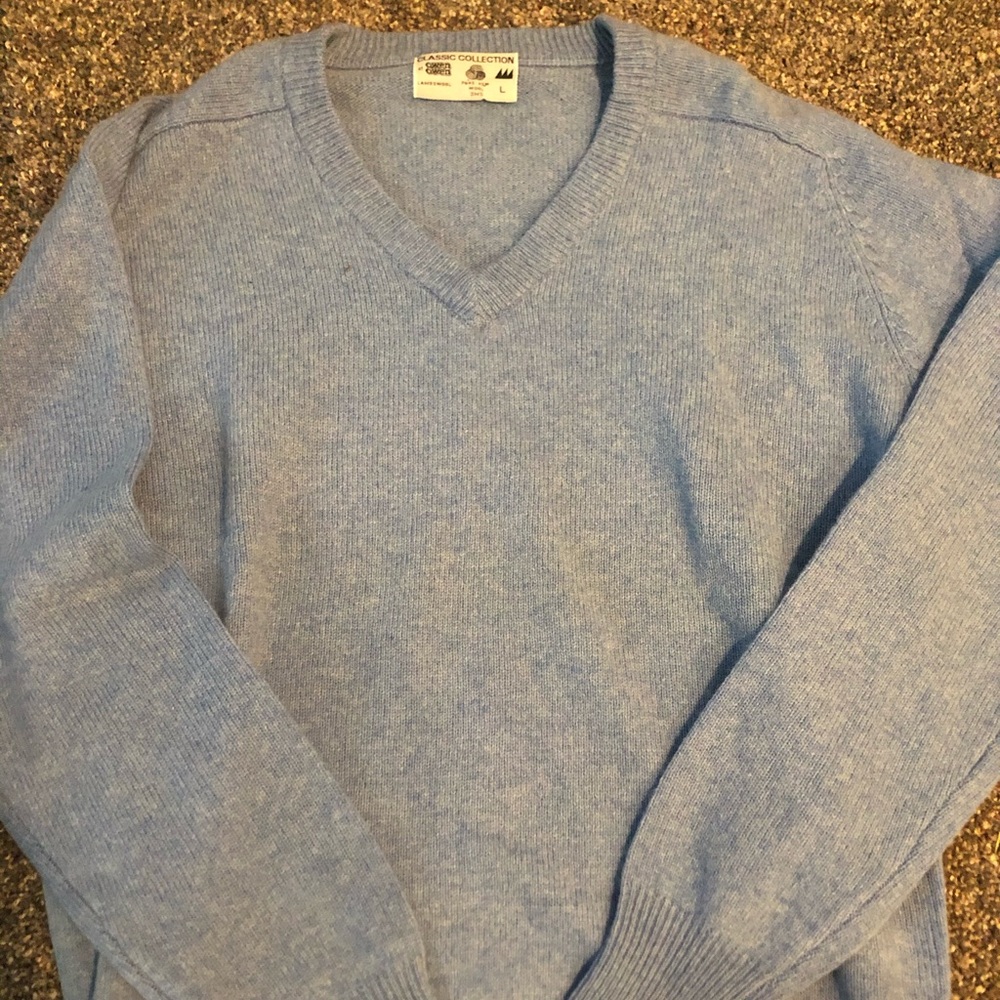 Lambs wool v neck blue sweater Owen Owen